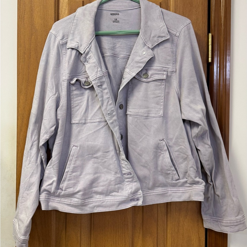 Sonoma Lavender Plus Size Stylish Purple Denim Jean Jacket Trucker Style Coat 1X